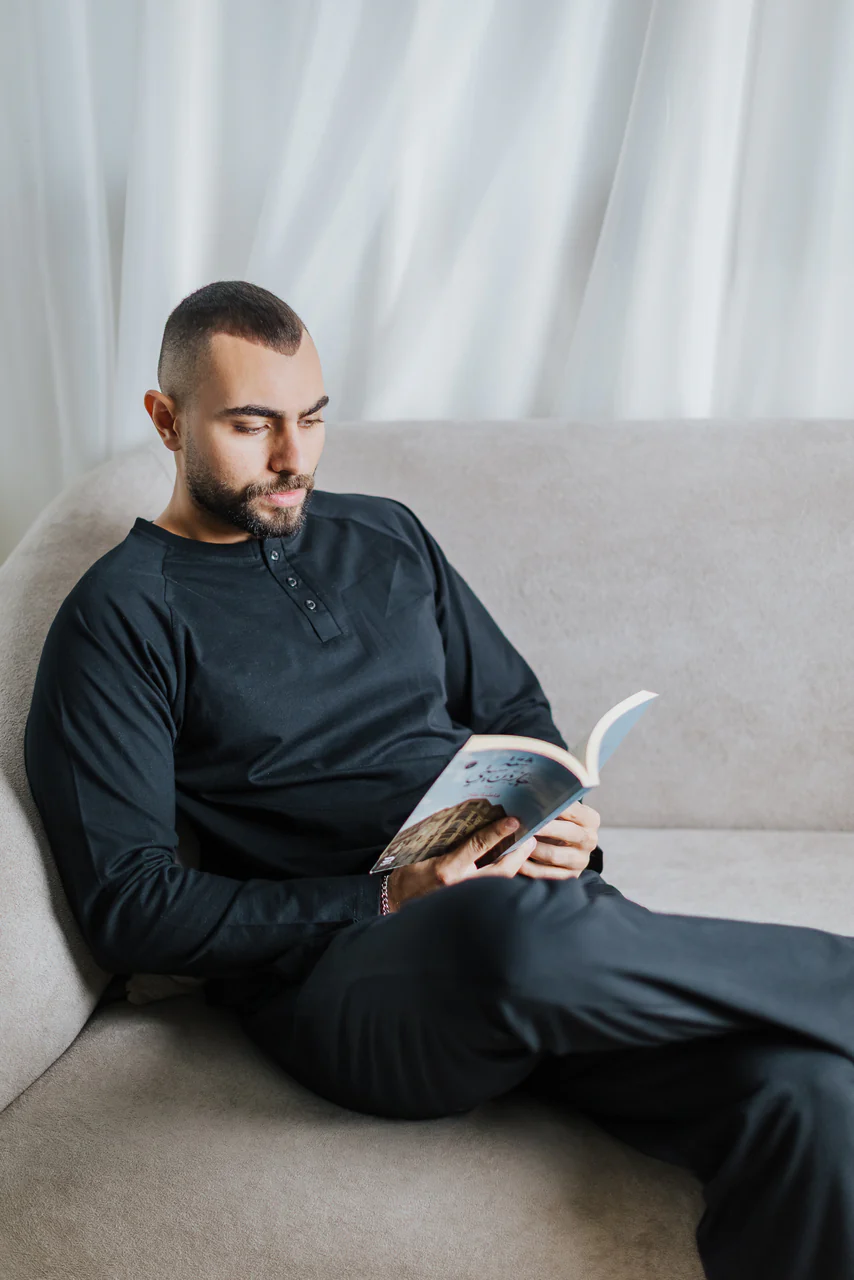 Men Fall Pajama Set Black Top + Pants - Image 2