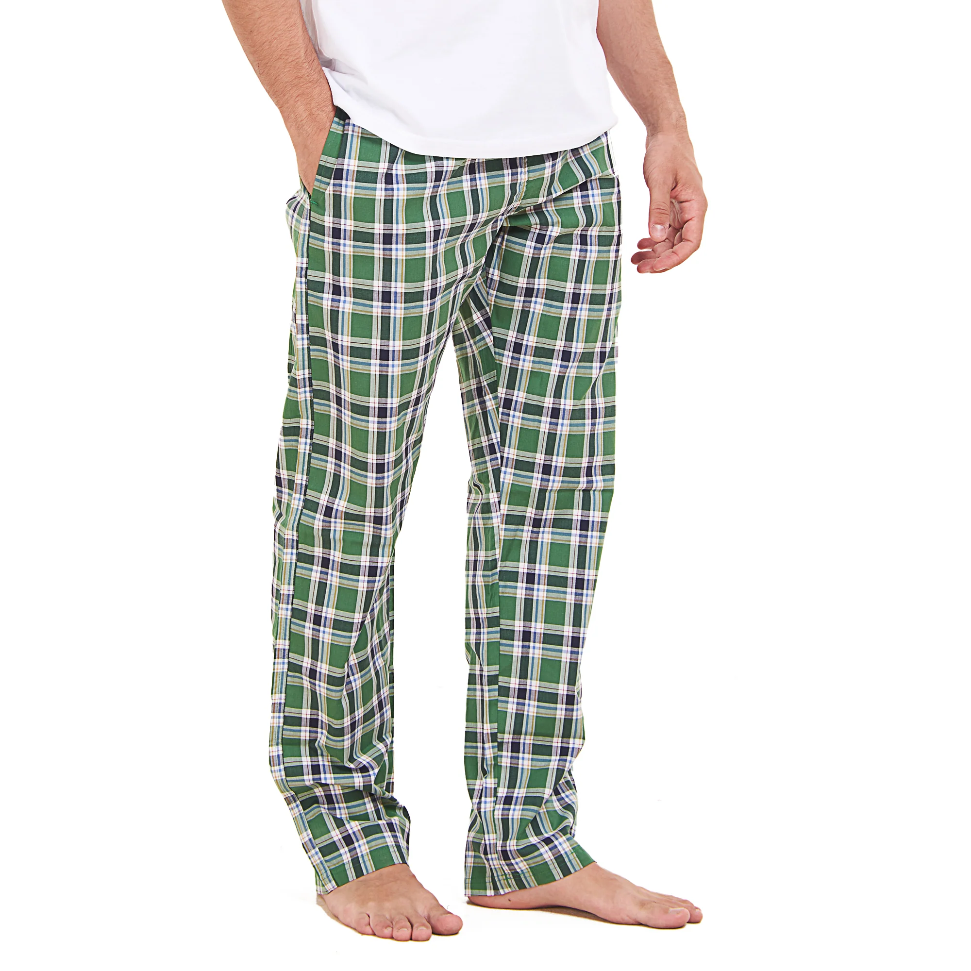 Men summer Green x Dark Blue checkered pants - Image 2
