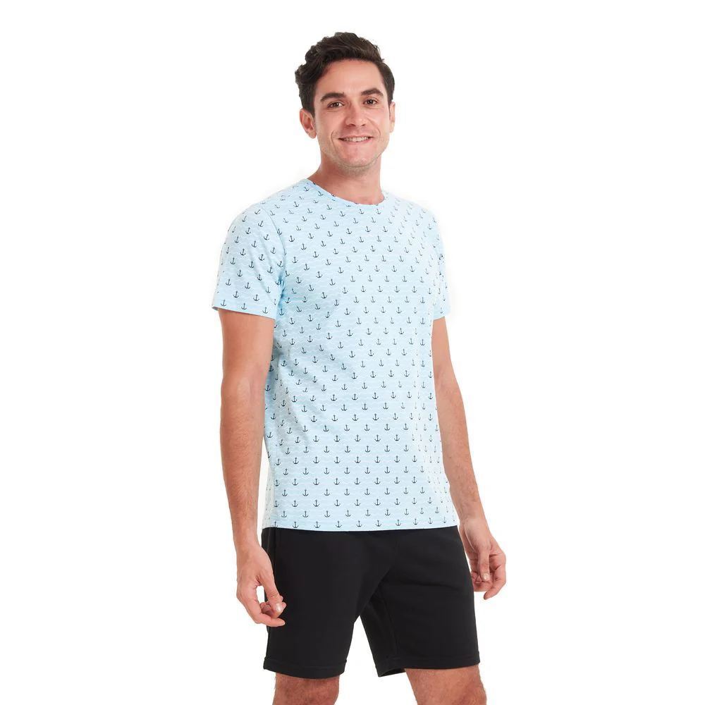 Men summer pajama set Anchor T-shirt +Black shorts - Image 2