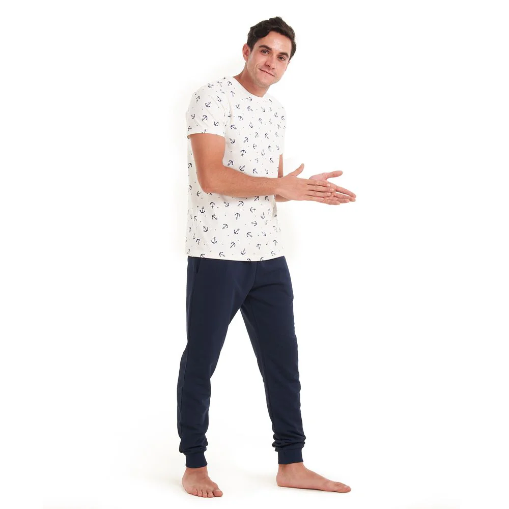 Men summer pajama set Anchor T-shirt +Dark blue pants - Image 2