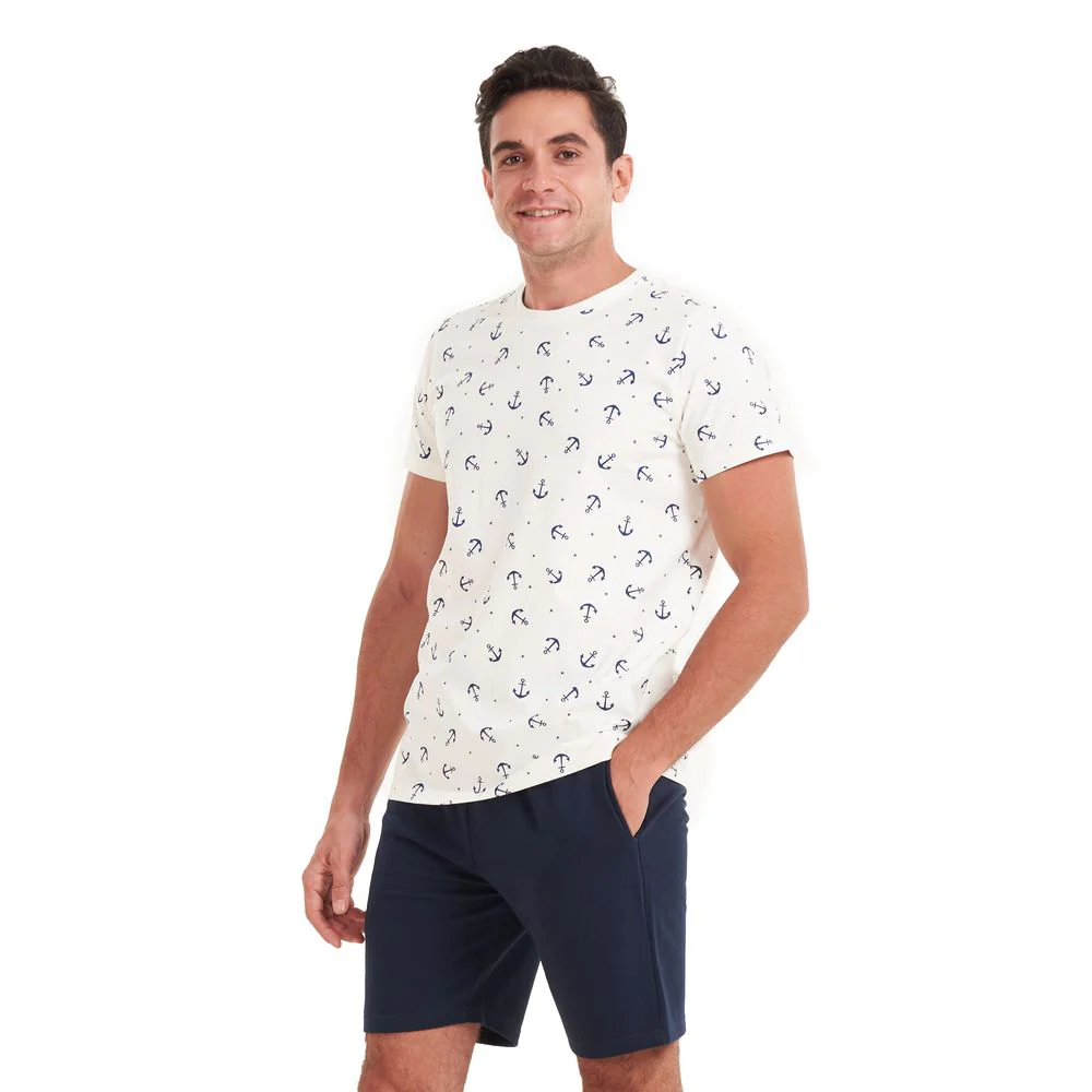 Men summer pajama set Anchor T-shirt +Dark Blue shorts - Image 3