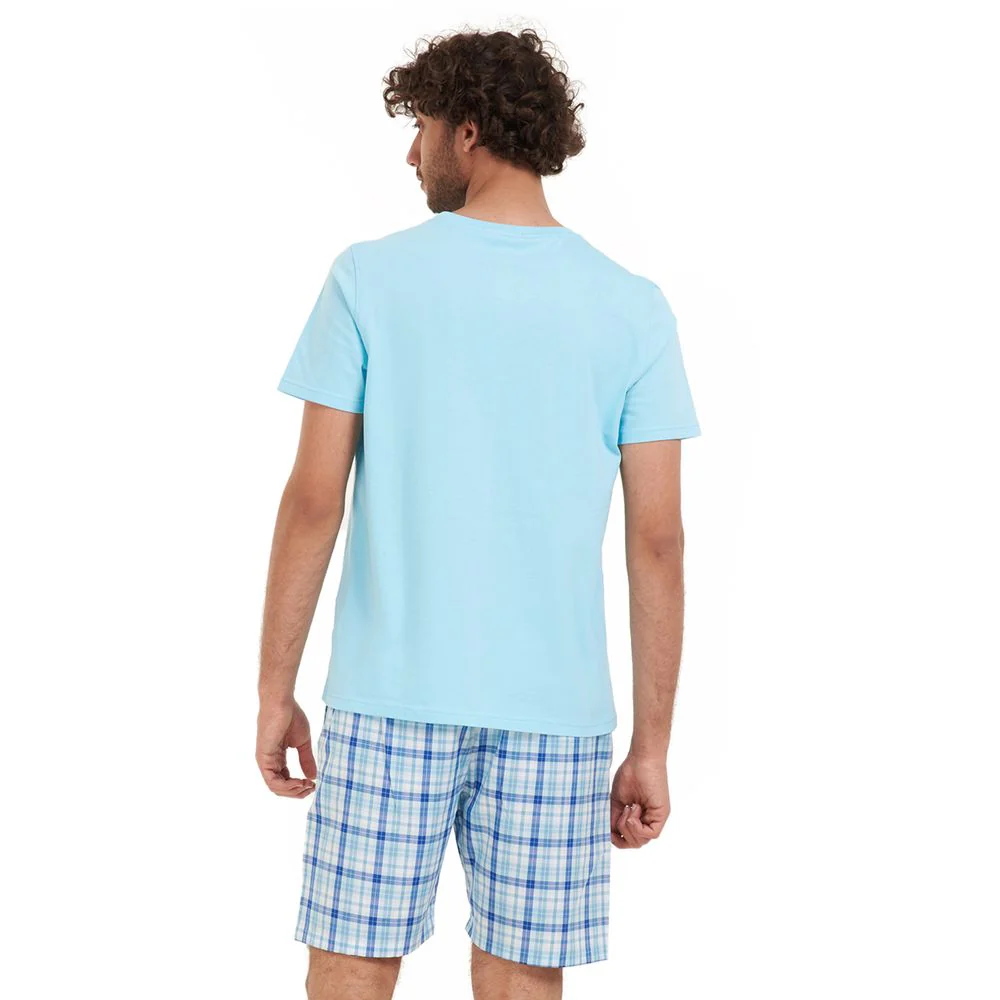 Men summer pajama set Aqua T-shirt + Aqua x Blue checkered short - Image 4