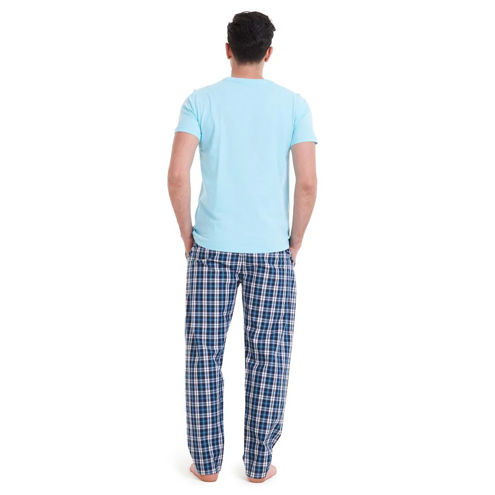 Men summer pajama set Aqua T-shirt + Turquoise x Black checkered pants - Image 6
