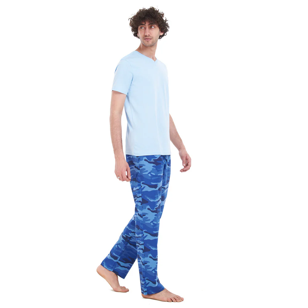 Men summer pajama set Baby Blue T-shirt + Blue Camouflage pants - Image 3