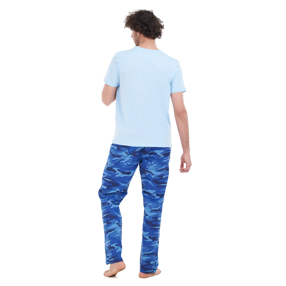 Men summer pajama set Baby Blue T-shirt + Blue Camouflage pants - Image 4