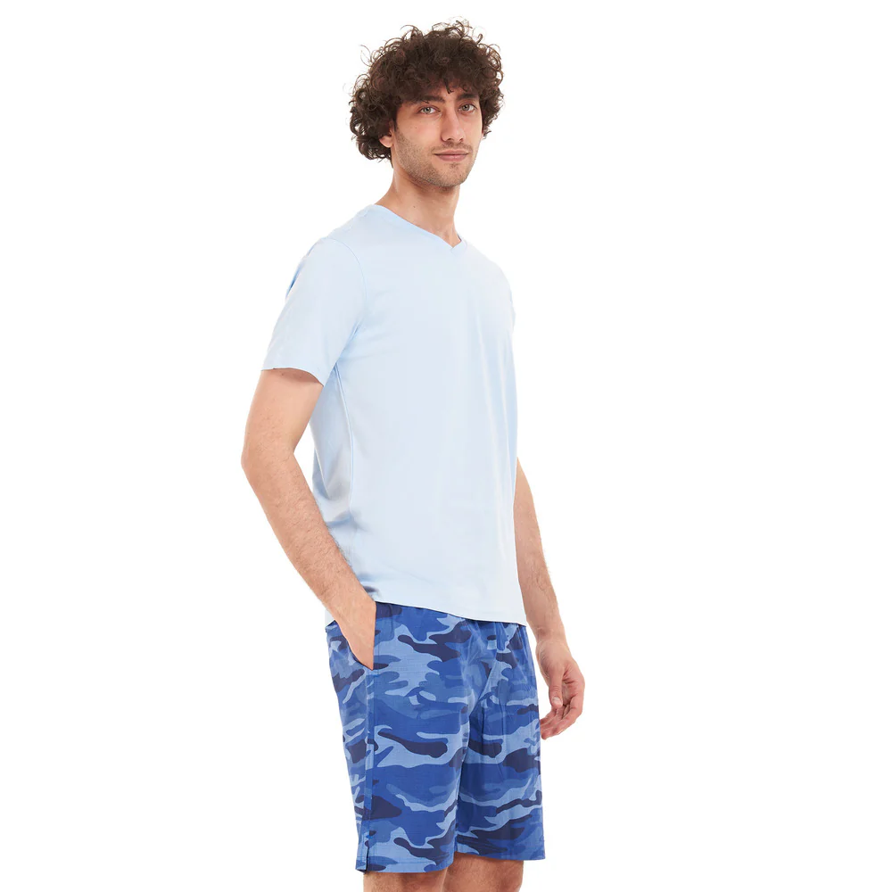 Men summer pajama set Baby Blue T-shirt + Blue Camouflage short - Image 2