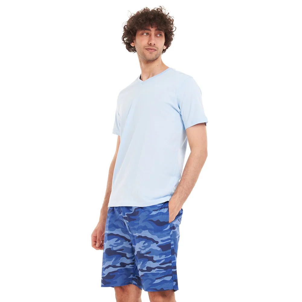 Men summer pajama set Baby Blue T-shirt + Blue Camouflage short - Image 3