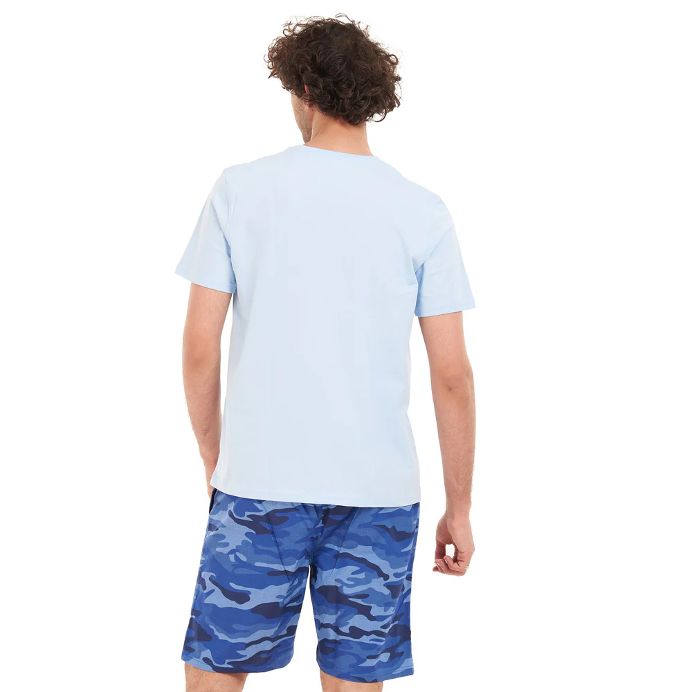 Men summer pajama set Baby Blue T-shirt + Blue Camouflage short - Image 4
