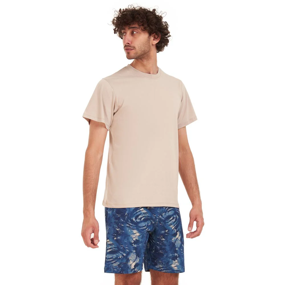 Men summer pajama set Beige T-shirt + Dark blue tie dye short - Image 2