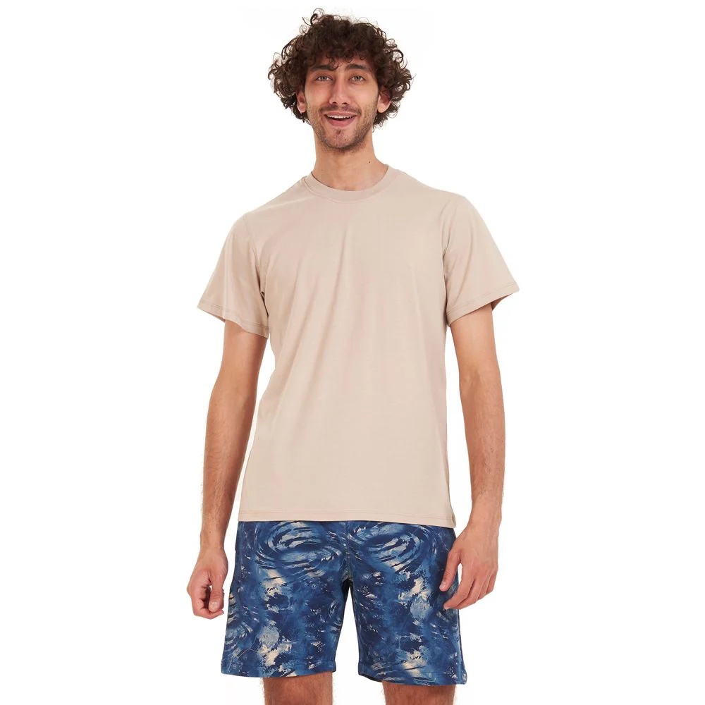 Men summer pajama set Beige T-shirt + Dark blue tie dye short - Image 3