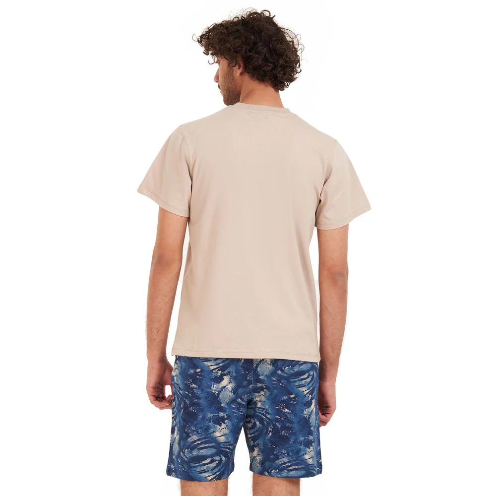 Men summer pajama set Beige T-shirt + Dark blue tie dye short - Image 4