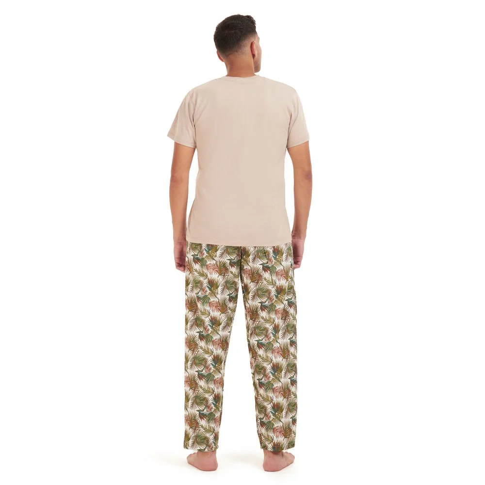 Men summer pajama set Beige t-shirt +Havane leaves Pants - Image 4