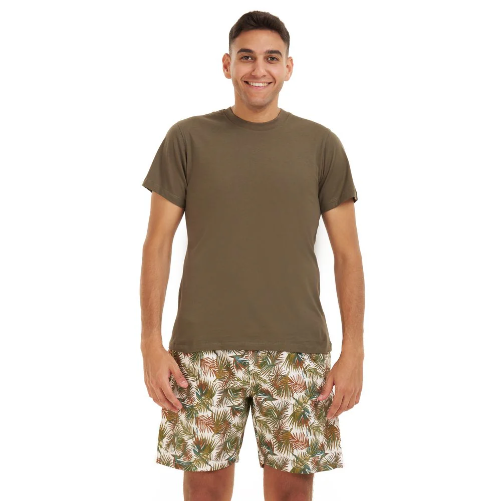 Men summer pajama set Beige T-shirt + Havane leaves short - Image 2