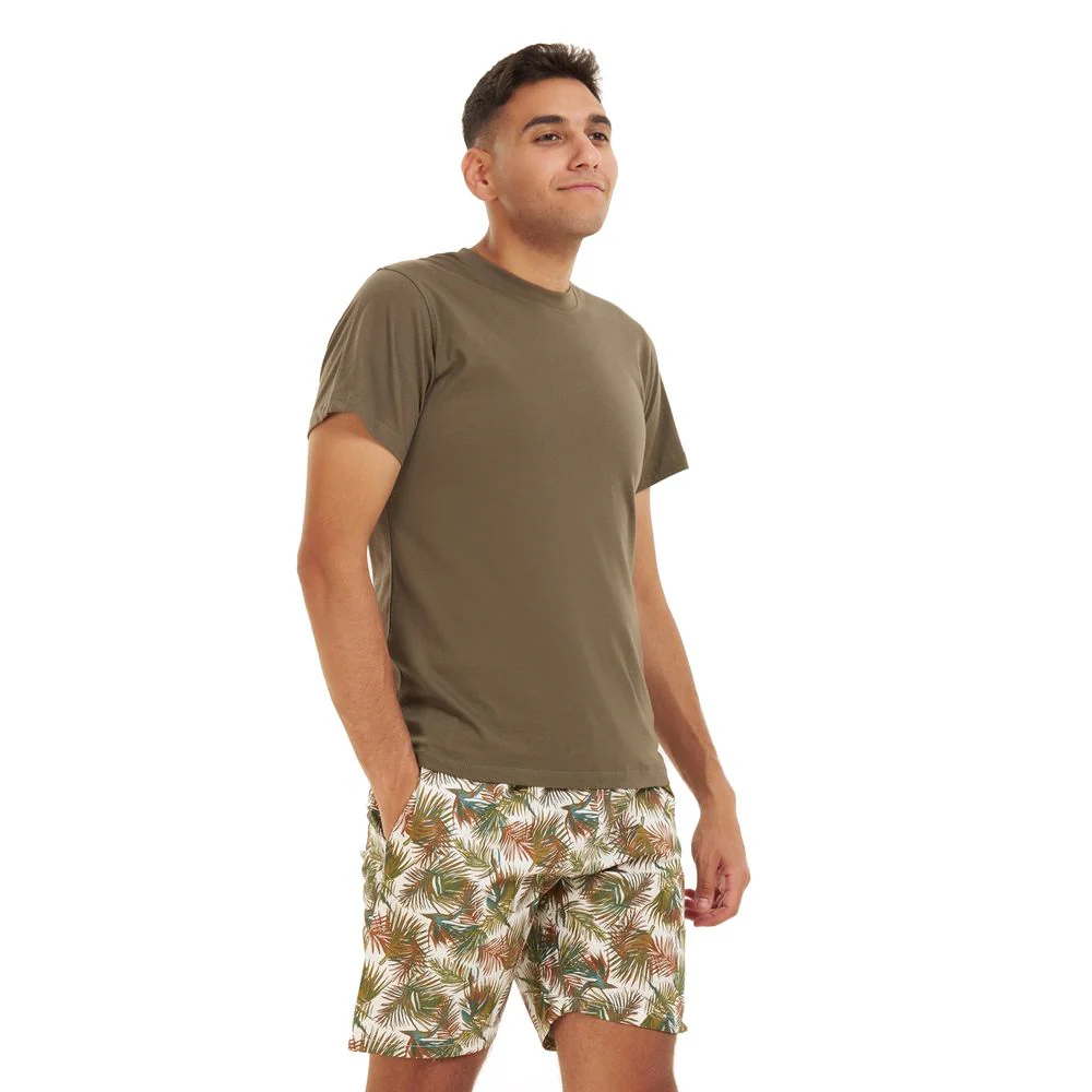 Men summer pajama set Beige T-shirt + Havane leaves short - Image 3