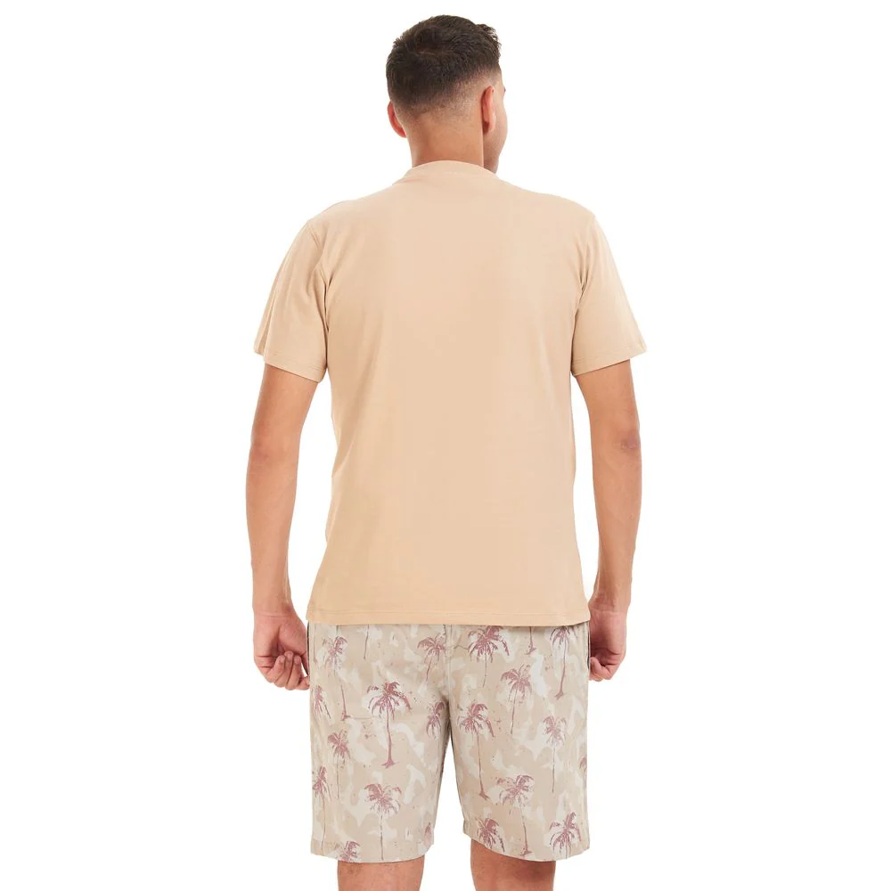 Men summer pajama set Beige T-shirt + Maroon palm short - Image 4