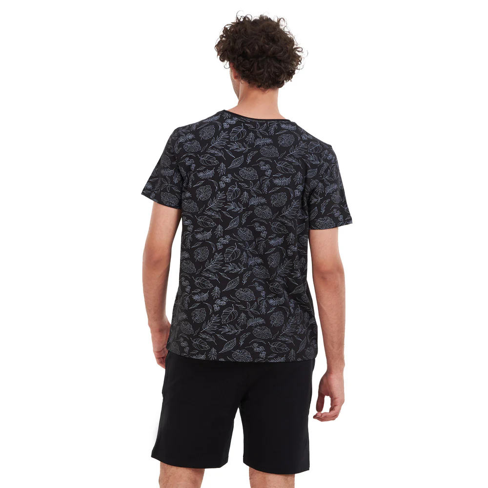 Men summer pajama set Black Flowers T-shirt + Black short - Image 3