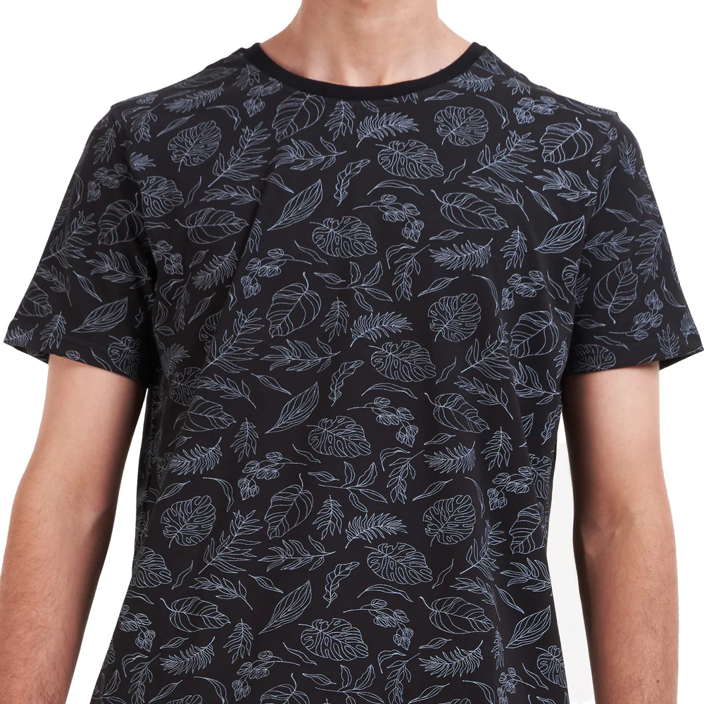 Men summer pajama set Black Flowers T-shirt + Black short - Image 4