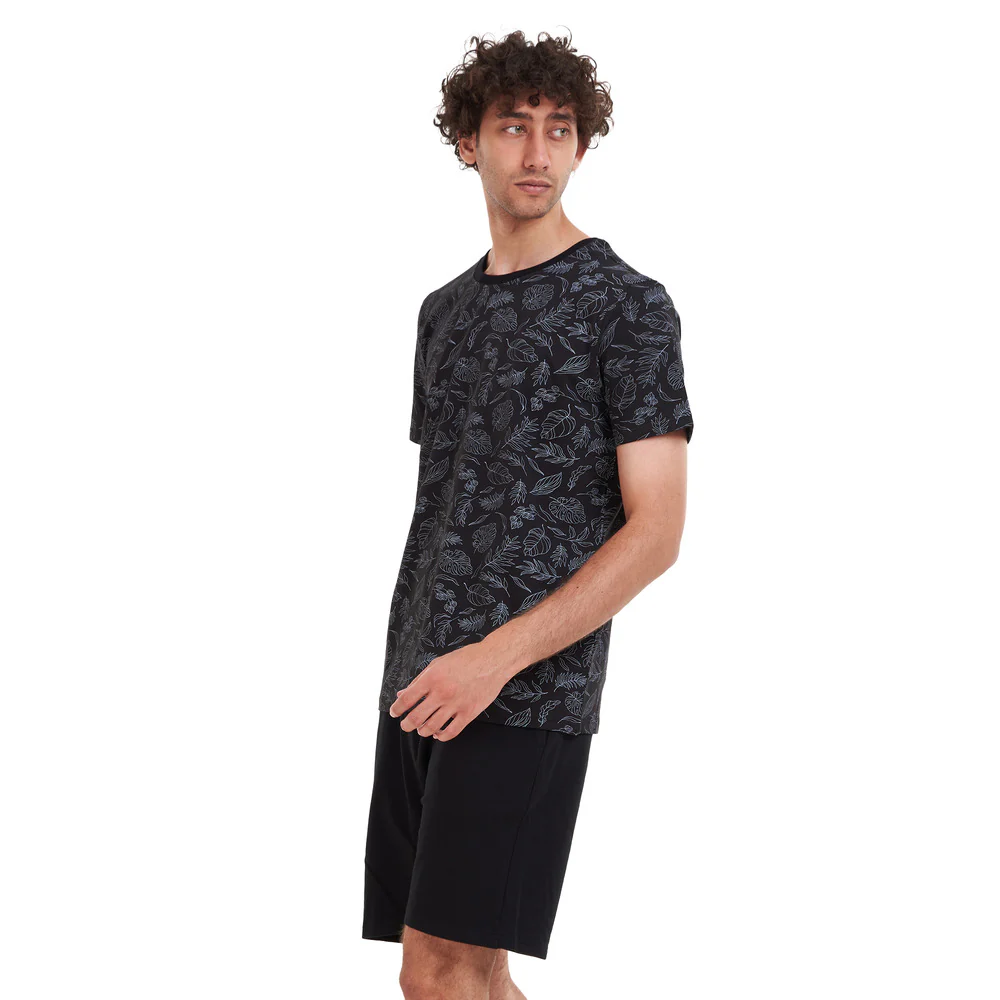 Men summer pajama set Black Flowers T-shirt + Black short - Image 5