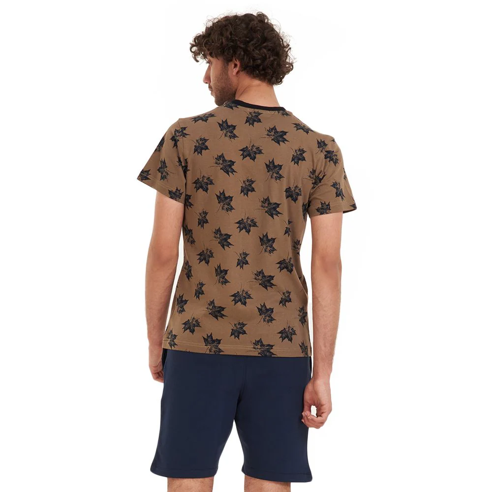 Men summer pajama set Black leaves t-shirt +Dark blue shorts - Image 4