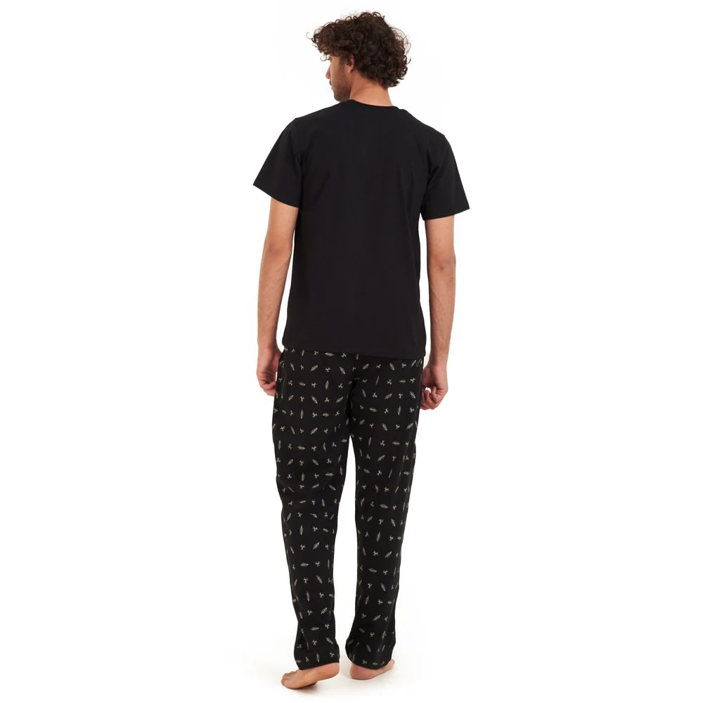 Men summer pajama set Black t-shirt +Black leaves Pants - Image 4
