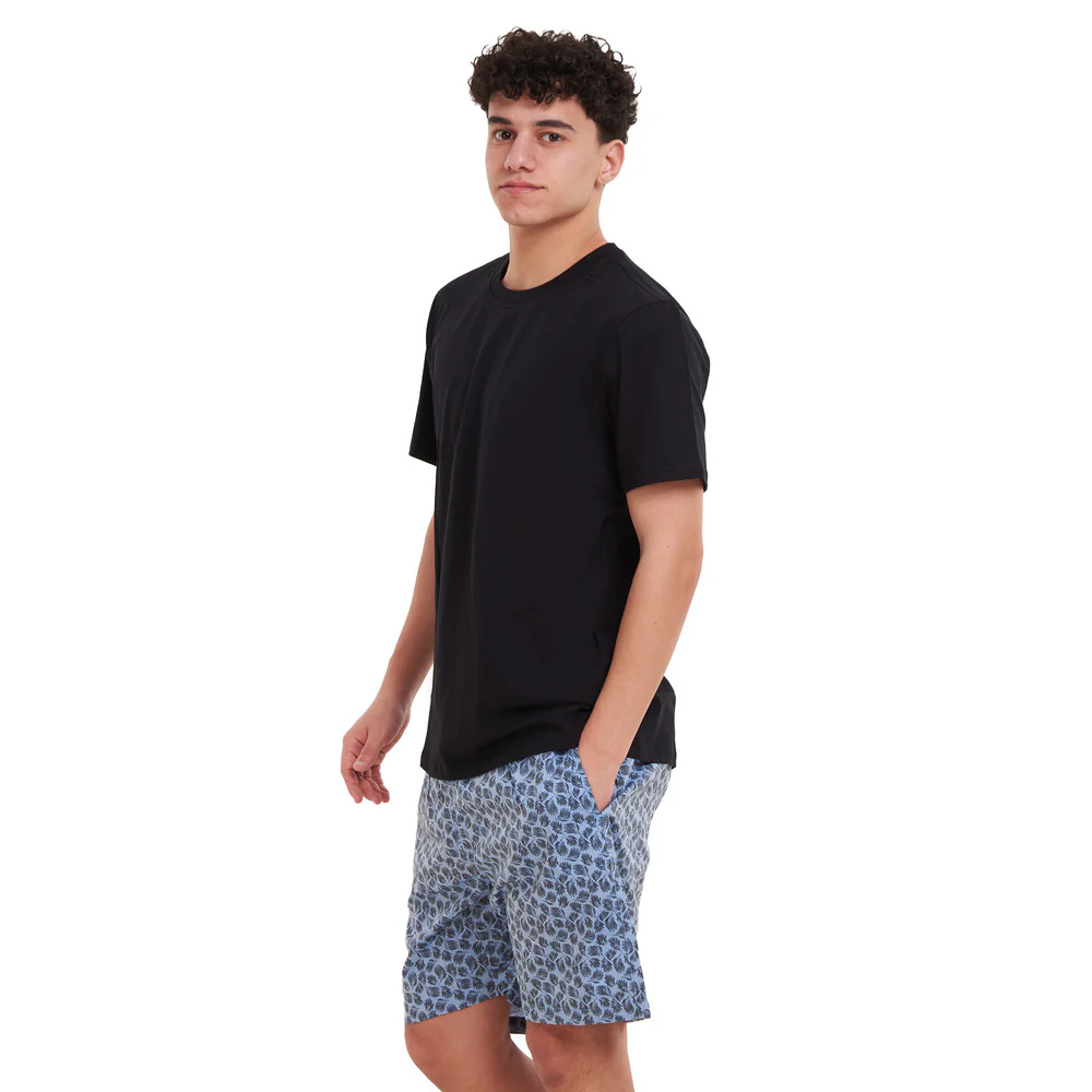 Men summer pajama set Black T-shirt + Black leaves short - Image 2