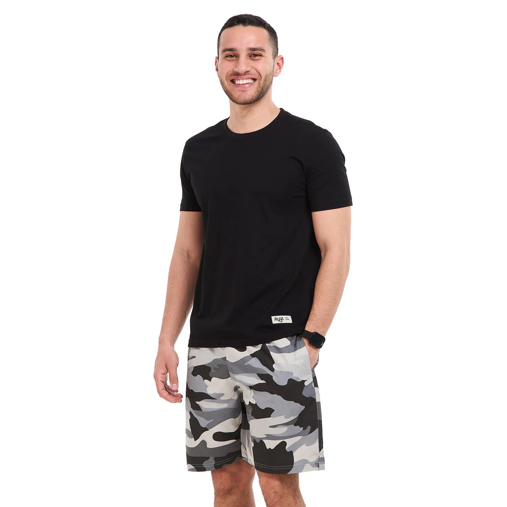 Men summer pajama set Black T-shirt + Black X Grey Army Shorts