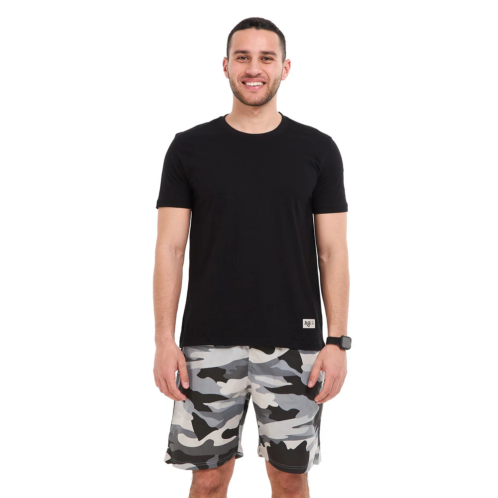 Men summer pajama set Black T-shirt + Black X Grey Army Shorts - Image 2