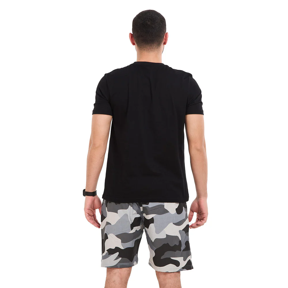 Men summer pajama set Black T-shirt + Black X Grey Army Shorts - Image 4