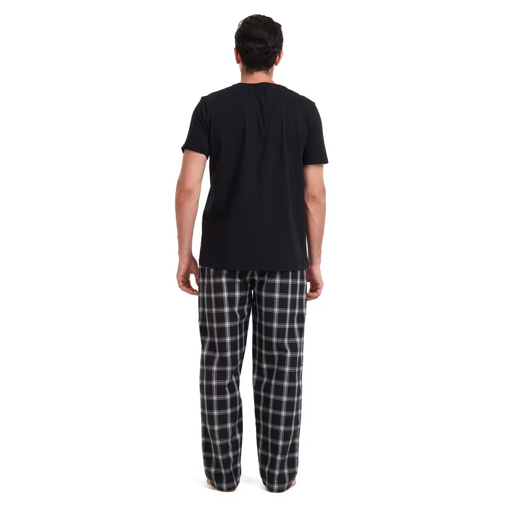 Men summer pajama set Black T-shirt + Black x Grey checkered pants - Image 4