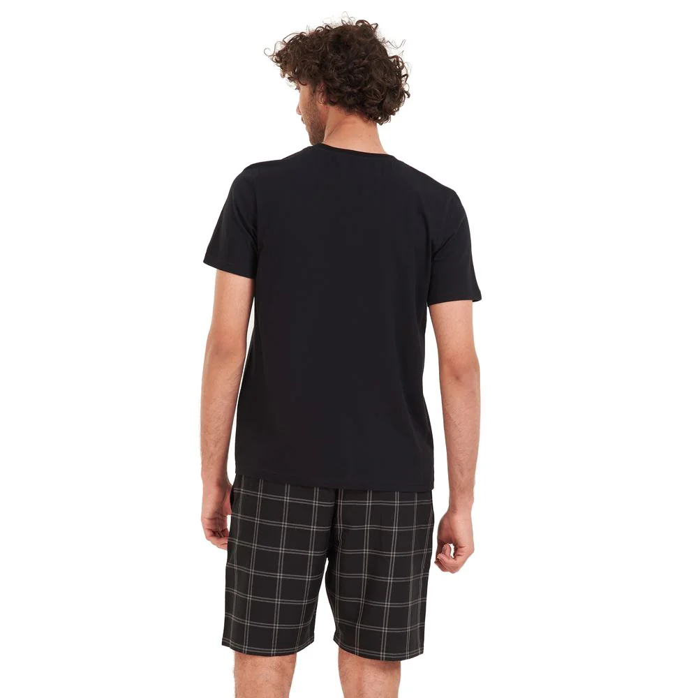 Men summer pajama set Black T-shirt + Black x grey checkered short - Image 4