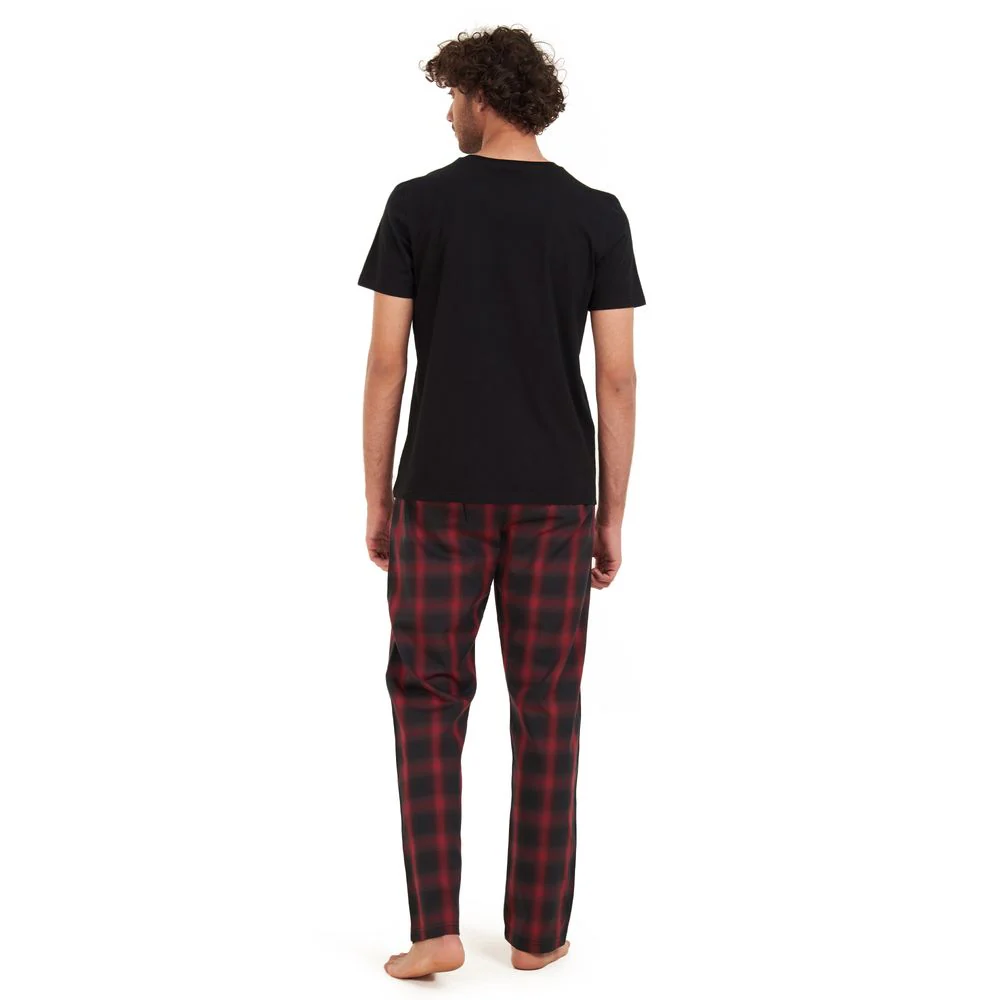 Men summer pajama set Black t-shirt +Black x red checkered Pants - Image 4