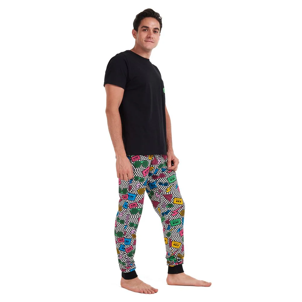 Men summer pajama set Black T-shirt + Retro pants - Image 2