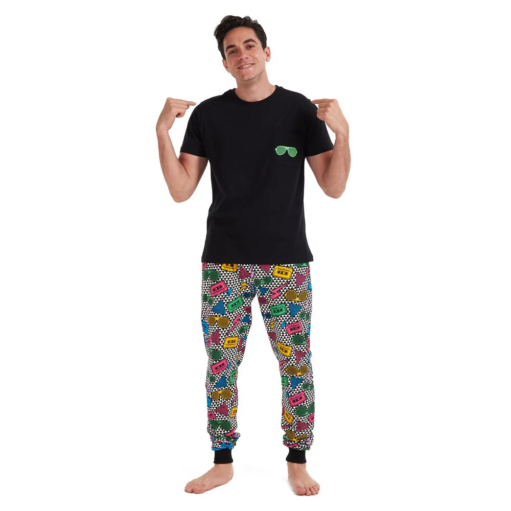 Men summer pajama set Black T-shirt + Retro pants - Image 4