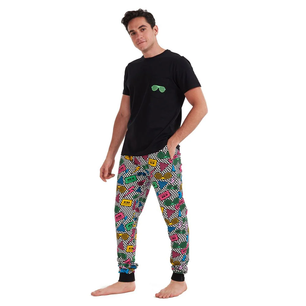 Men summer pajama set Black T-shirt + Retro pants - Image 5
