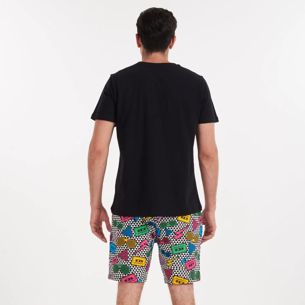 Men summer pajama set Black T-shirt + Retro shorts - Image 2