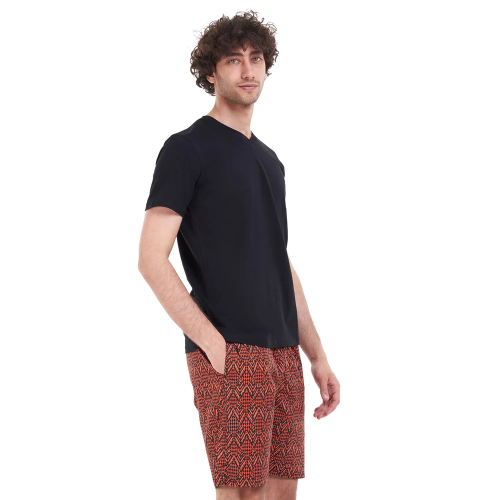 Men summer pajama set Black T-shirt + Havan tribal short - Image 2