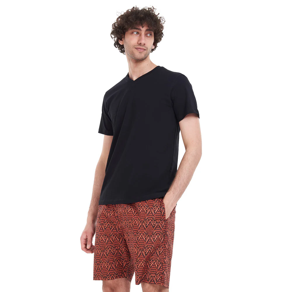 Men summer pajama set Black T-shirt + Havan tribal short - Image 3