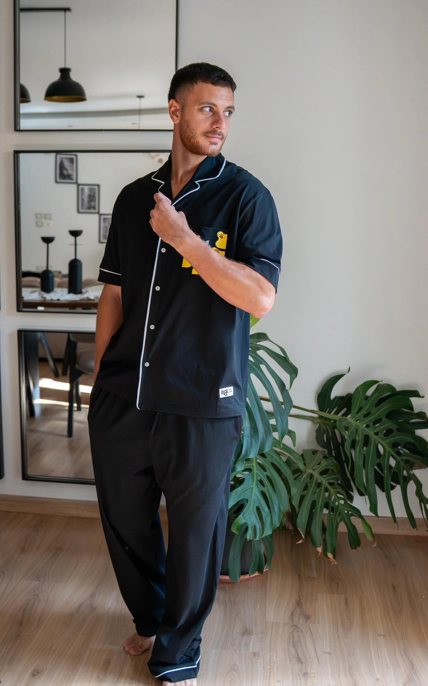 Men summer pajama set Black T-shirt + Pants - Image 2