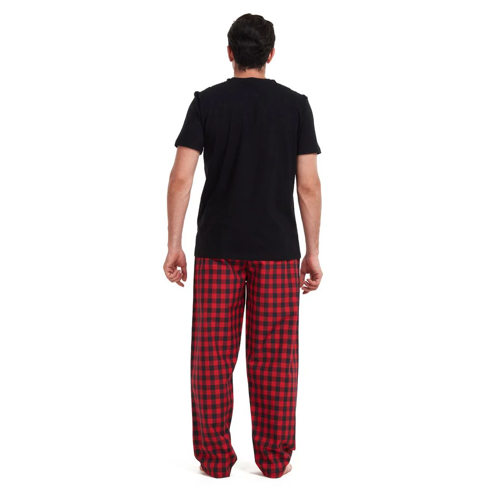Men summer pajama set Black T-shirt +Red checkered pants - Image 4