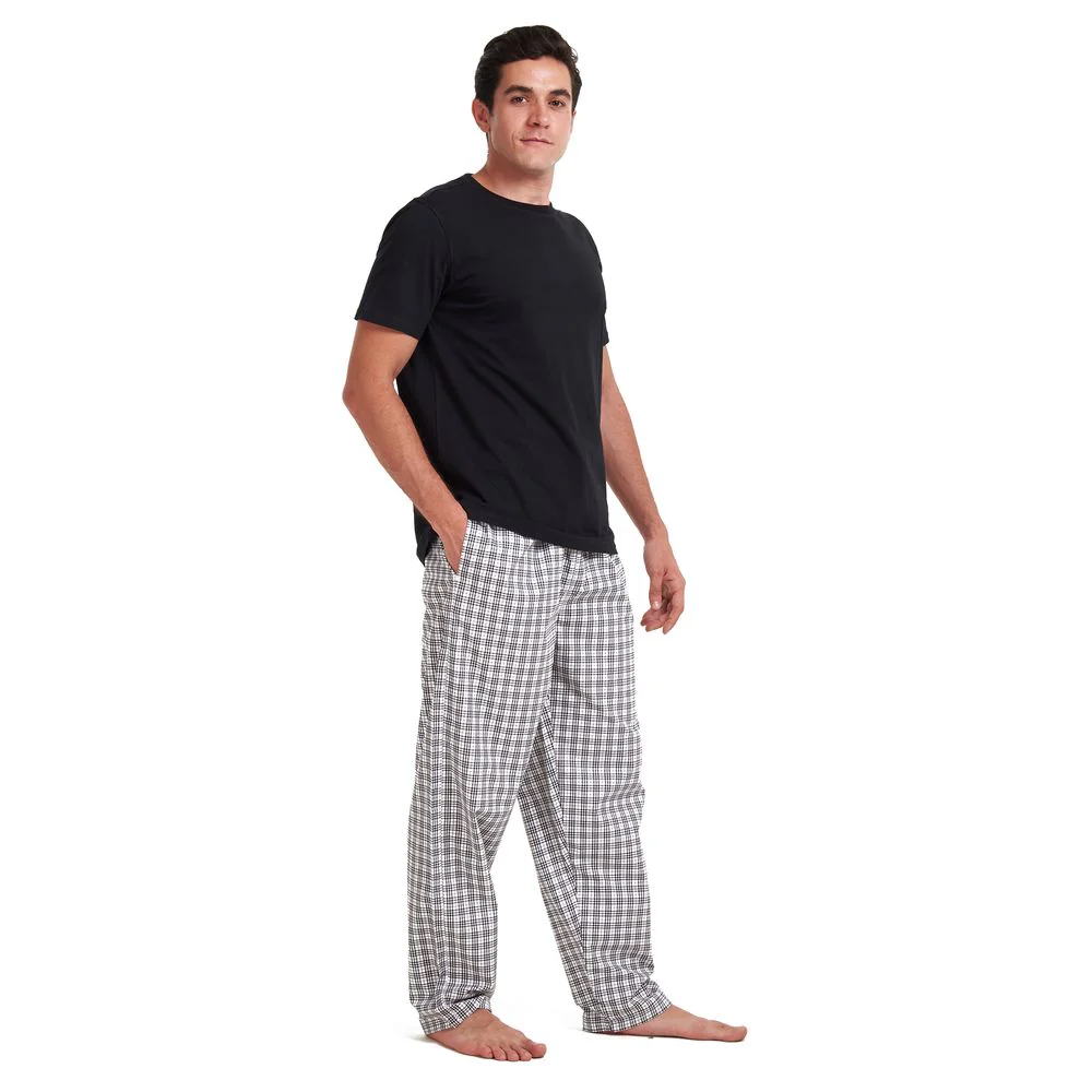 Men summer pajama set Black T-shirt + White x Black checkered pants - Image 3