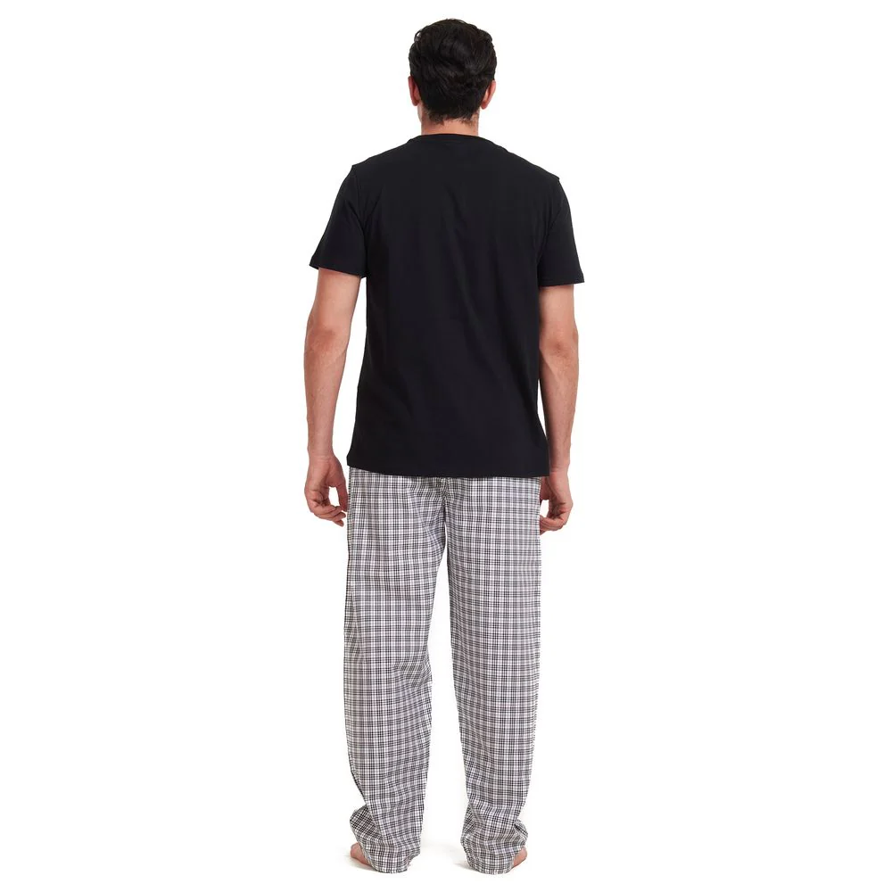 Men summer pajama set Black T-shirt + White x Black checkered pants - Image 4