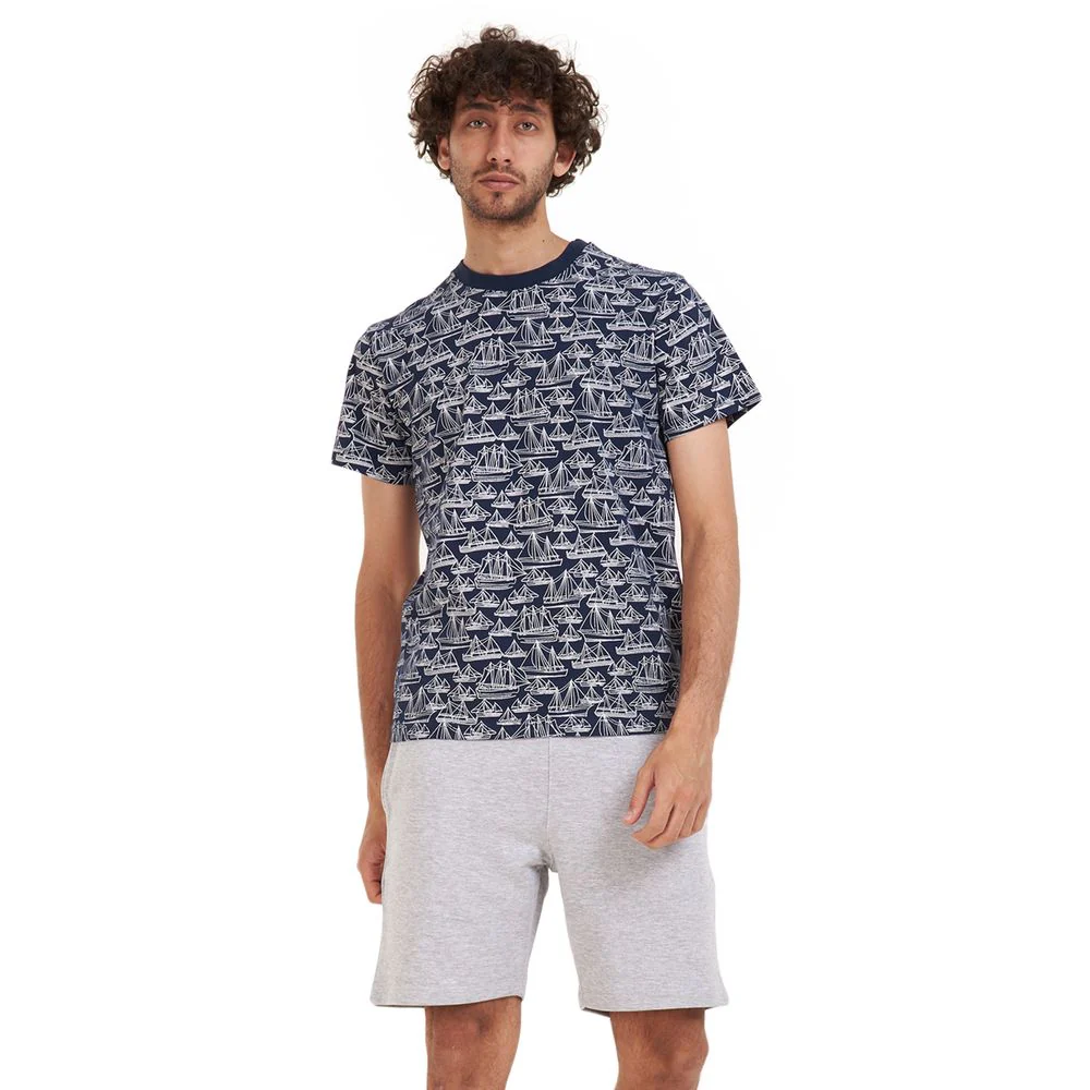 Men summer pajama set Boats T-shirt +grey shorts - Image 2