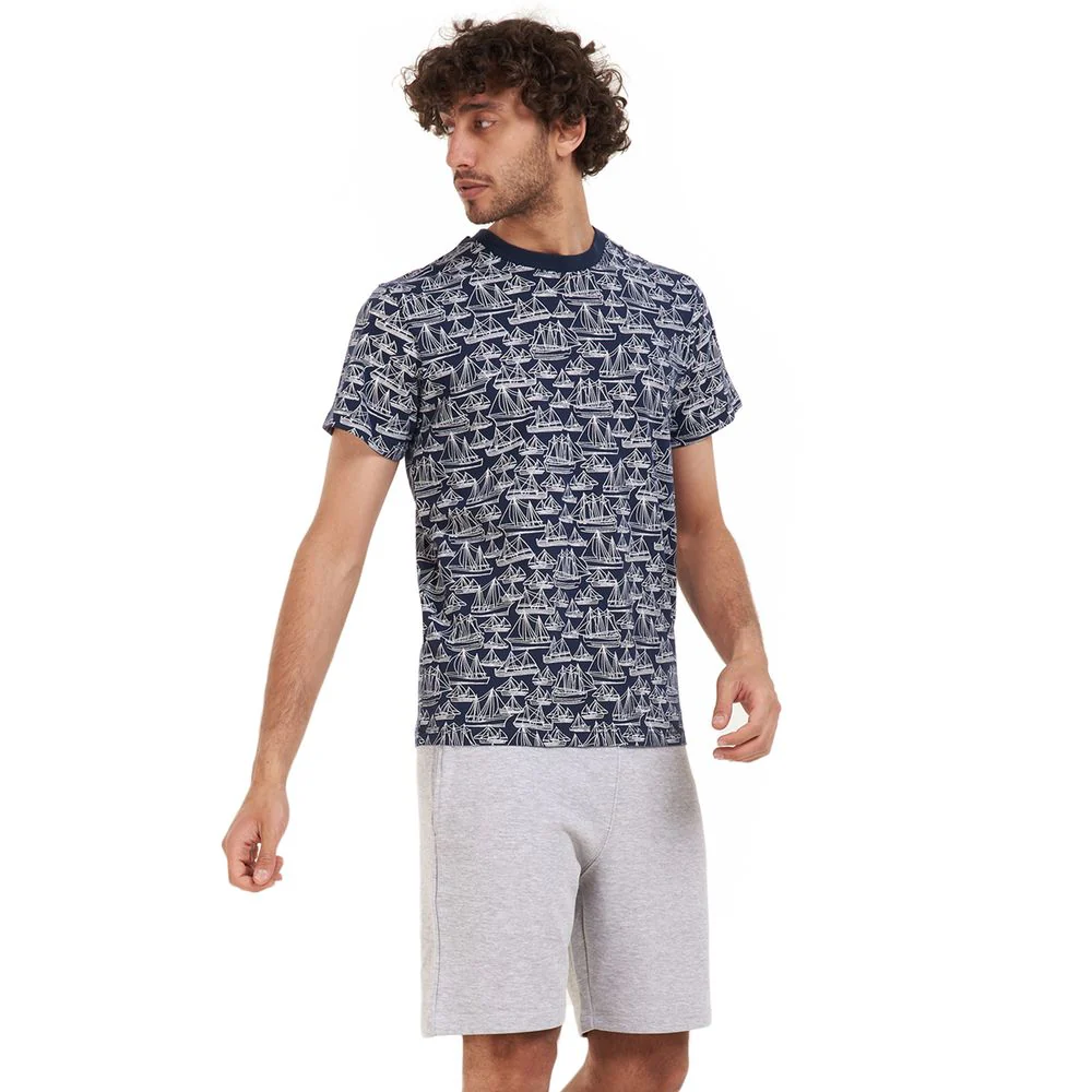 Men summer pajama set Boats T-shirt +grey shorts - Image 3