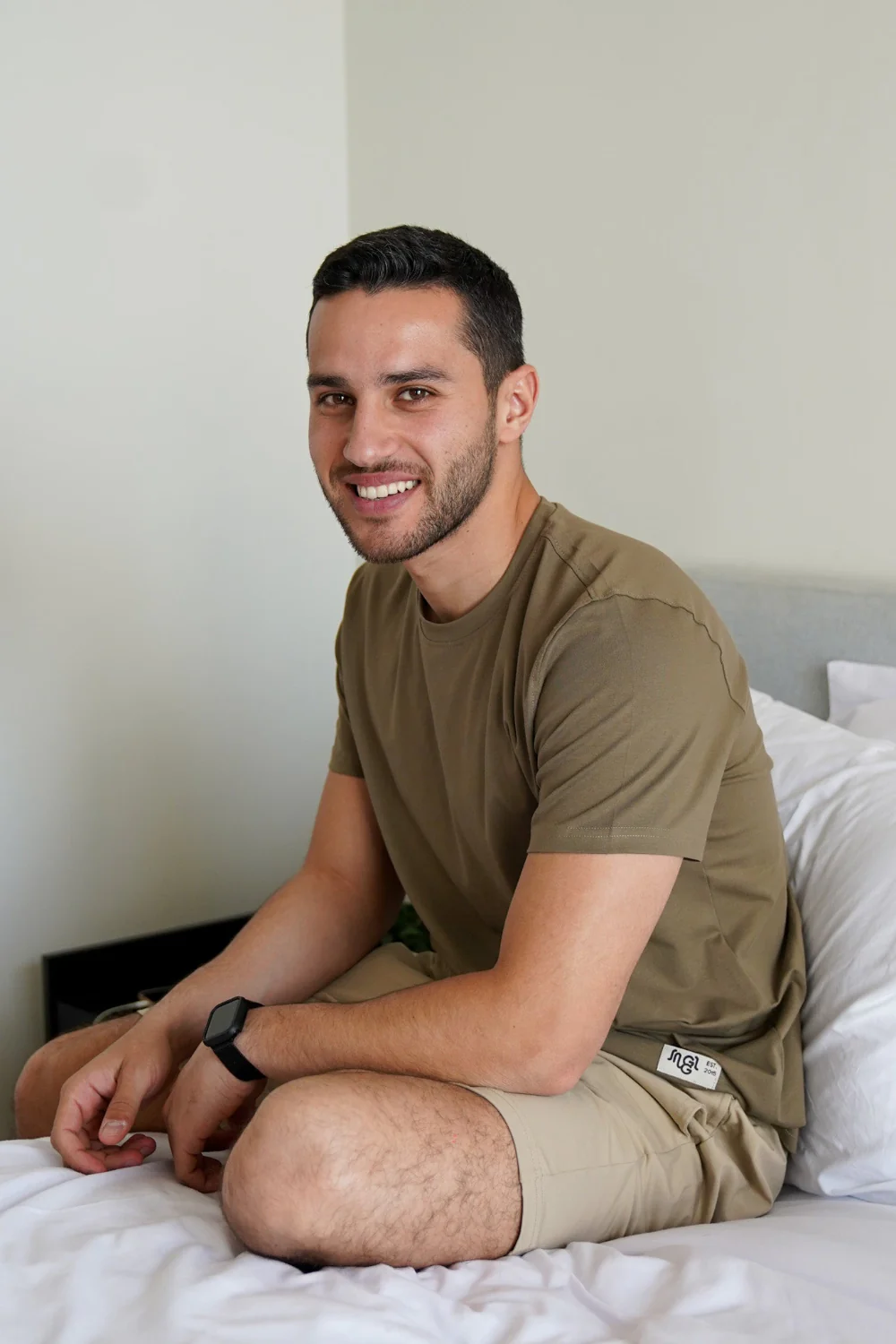 Men summer pajama set Brown T-shirt + Beige Short - Image 2