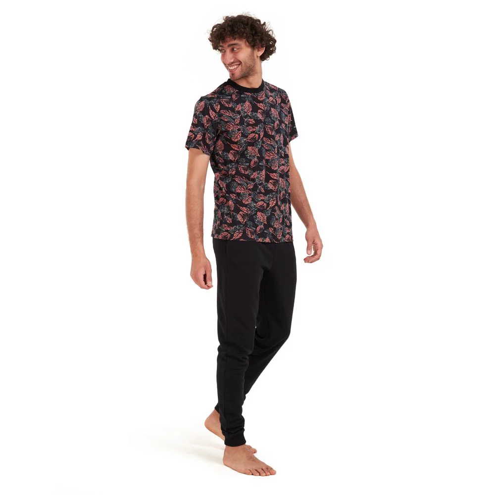Men summer pajama set Cashmere leaves t-shirt +Black pants - Image 2