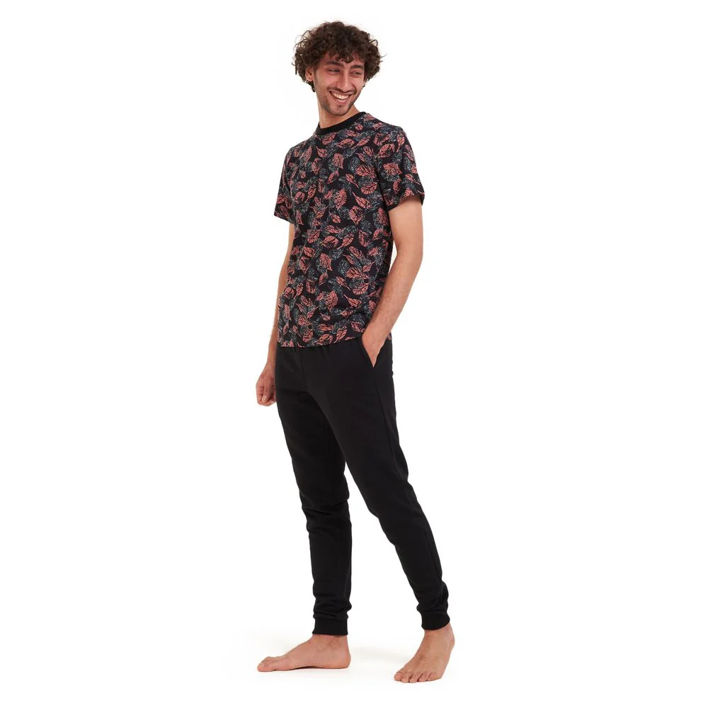 Men summer pajama set Cashmere leaves t-shirt +Black pants - Image 3
