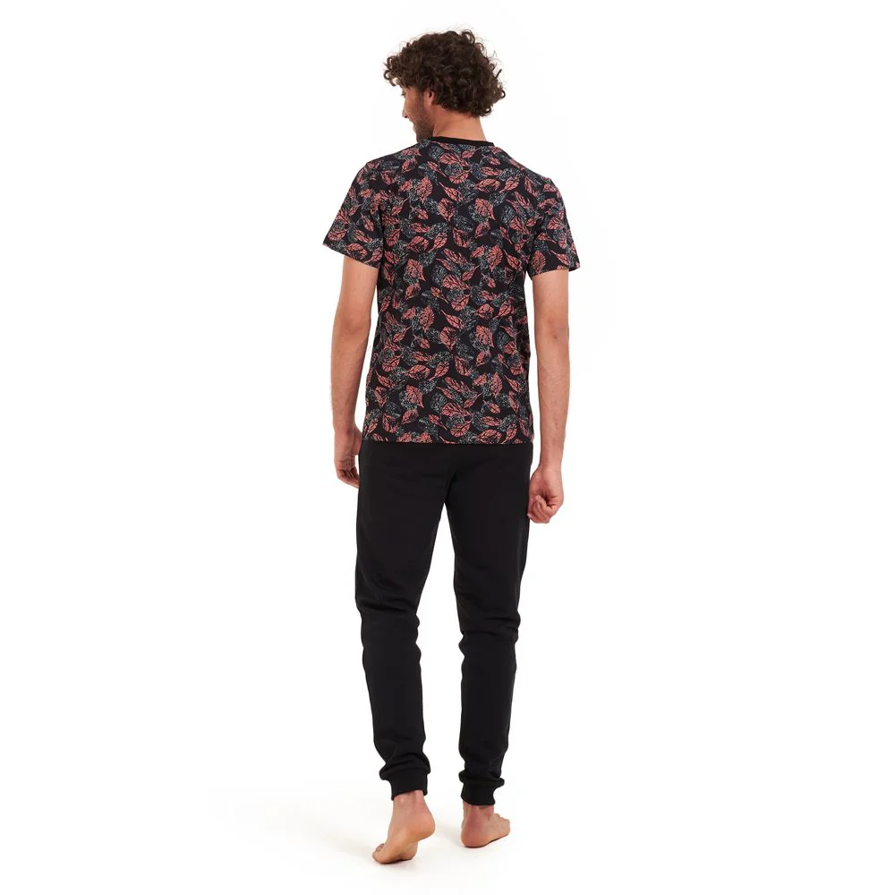 Men summer pajama set Cashmere leaves t-shirt +Black pants - Image 4