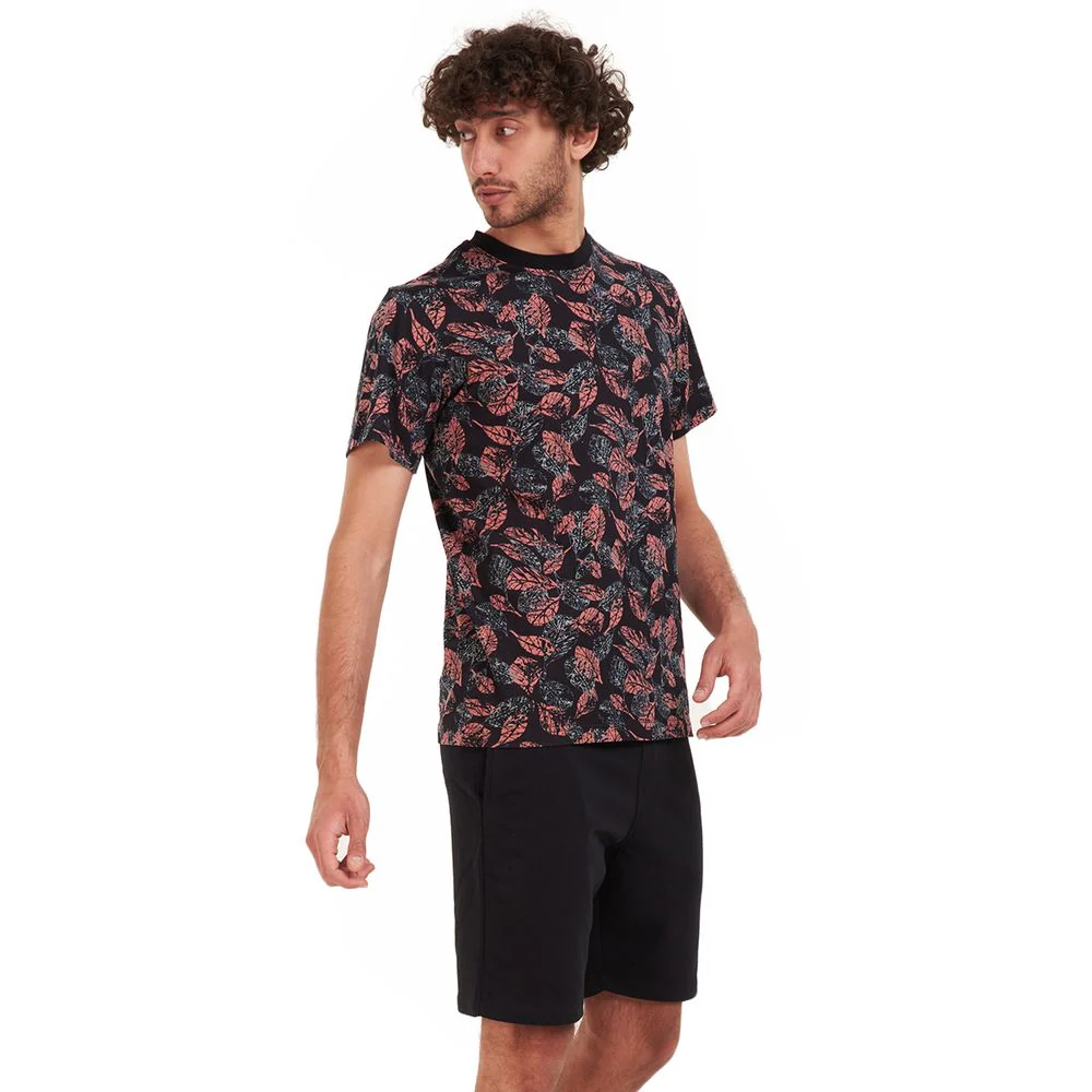 Men summer pajama set Cashmere leaves t-shirt +Black shorts - Image 2