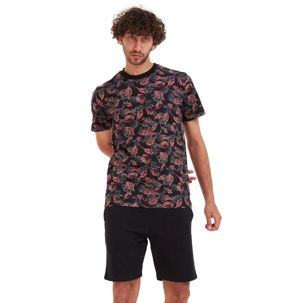 Men summer pajama set Cashmere leaves t-shirt +Black shorts - Image 3
