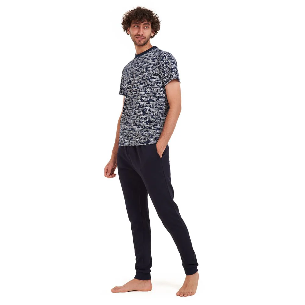 Men summer pajama set Boats T-shirt +Dark blue pants - Image 2